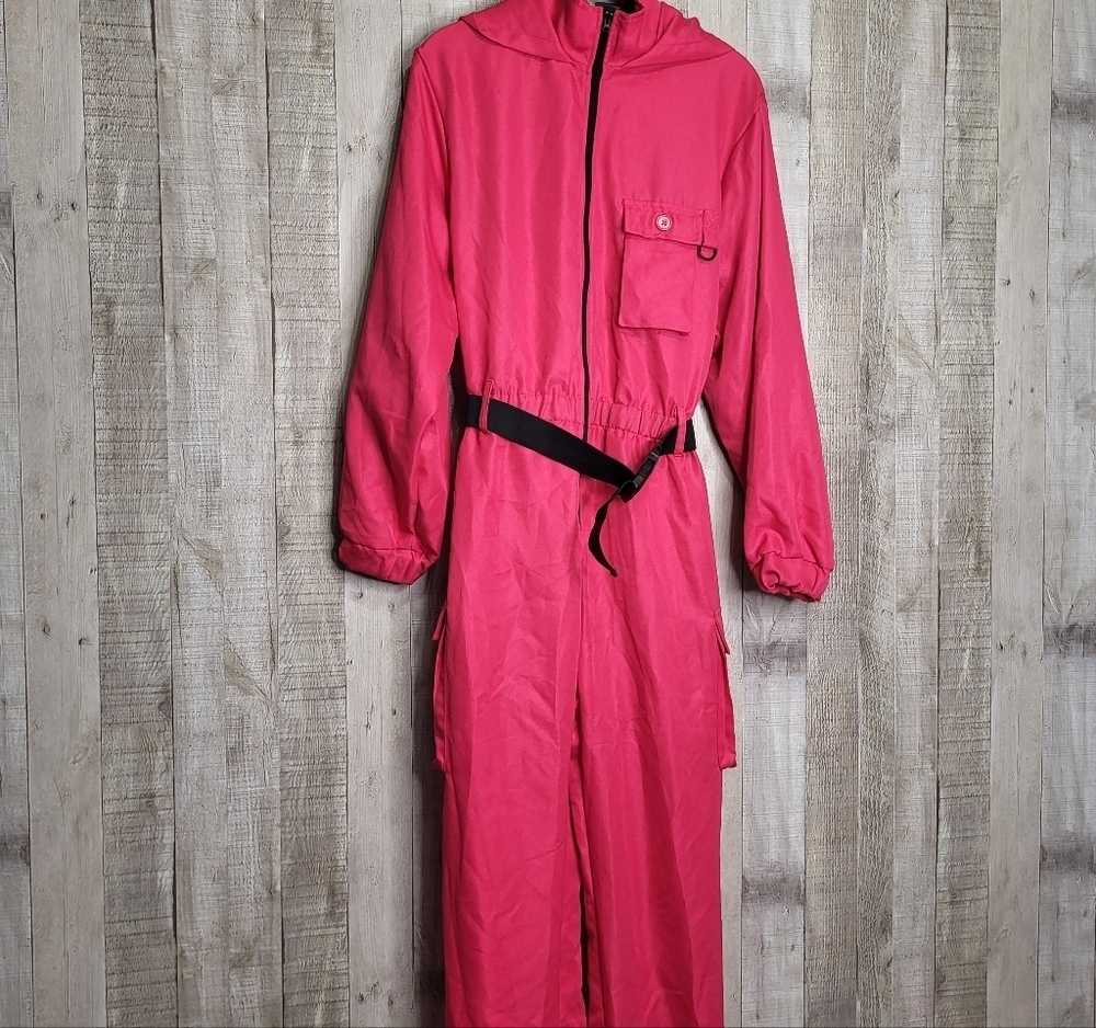 Squid Game Pink Hooded Jumpsuit with Black Belt. Halloween Costume